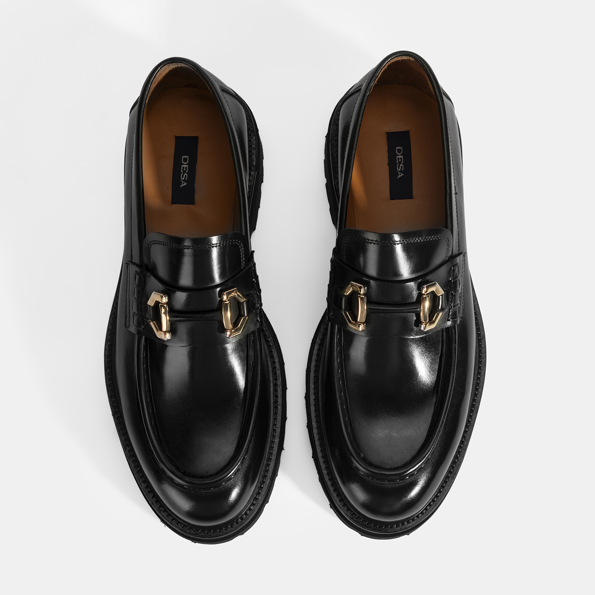 Erkek Siyah Metal Toka Detaylı Deri Loafer