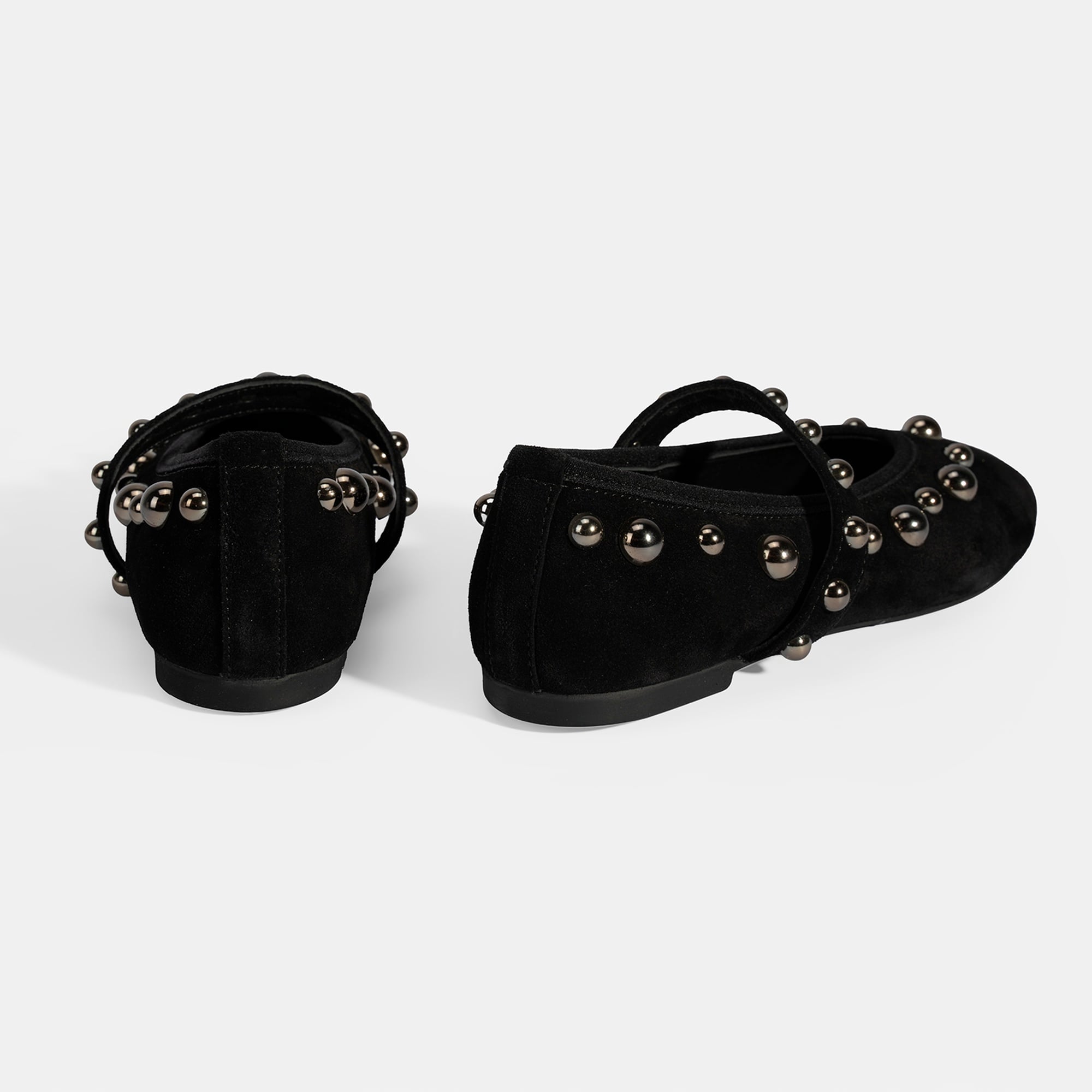 Kadın Siyah Metal Zımba Detaylı Mary Jane Babet