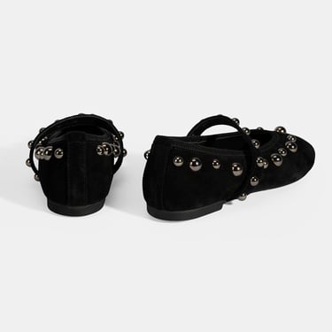  Kadın Siyah Metal Zımba Detaylı Mary Jane Babet