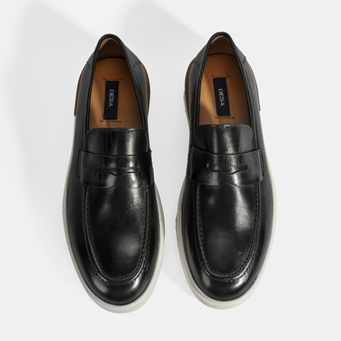  Erkek Siyah Deri Loafer