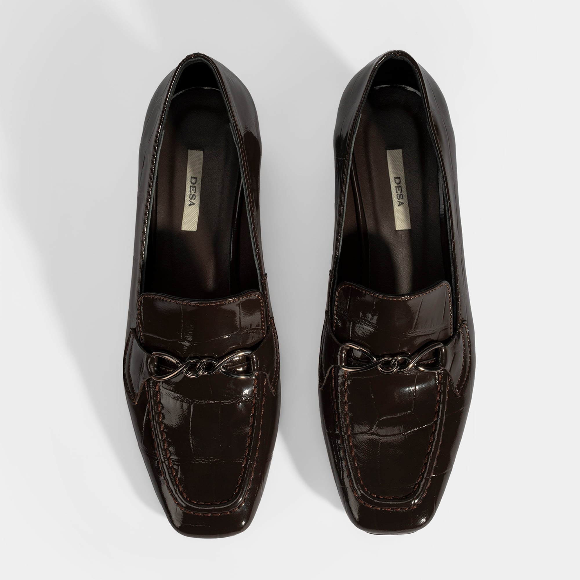 Kadın Kahve Kroko Baskılı Topuklu Rugan Loafer