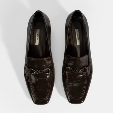  Kadın Kahve Kroko Baskılı Topuklu Rugan Loafer