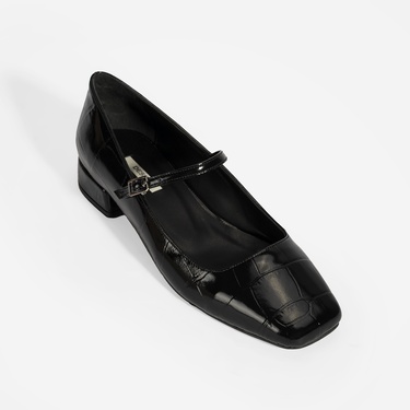  Kadın Siyah Kroko Baskılı Mary Jane Günlük Ayakkabı