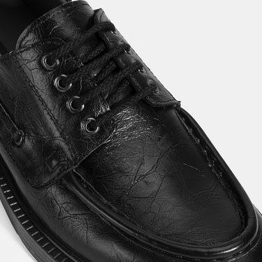  Erkek Siyah Bağcıklı Deri Günlük Ayakkabı