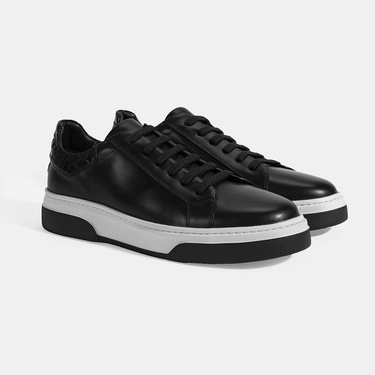  Erkek Siyah Bağcıklı Deri Spor Ayakkabı