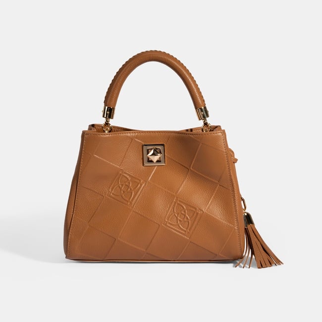  Kadın Kahve Püskül Aksesuarlı Deri El Çantası