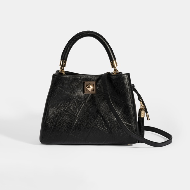  Kadın Siyah Püskül Aksesuarlı Deri El Çantası