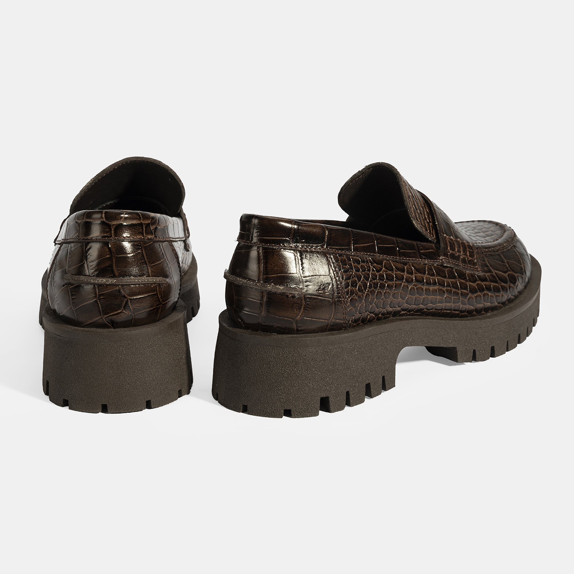 Kadın Kahve Kroko Basklı Deri Loafer