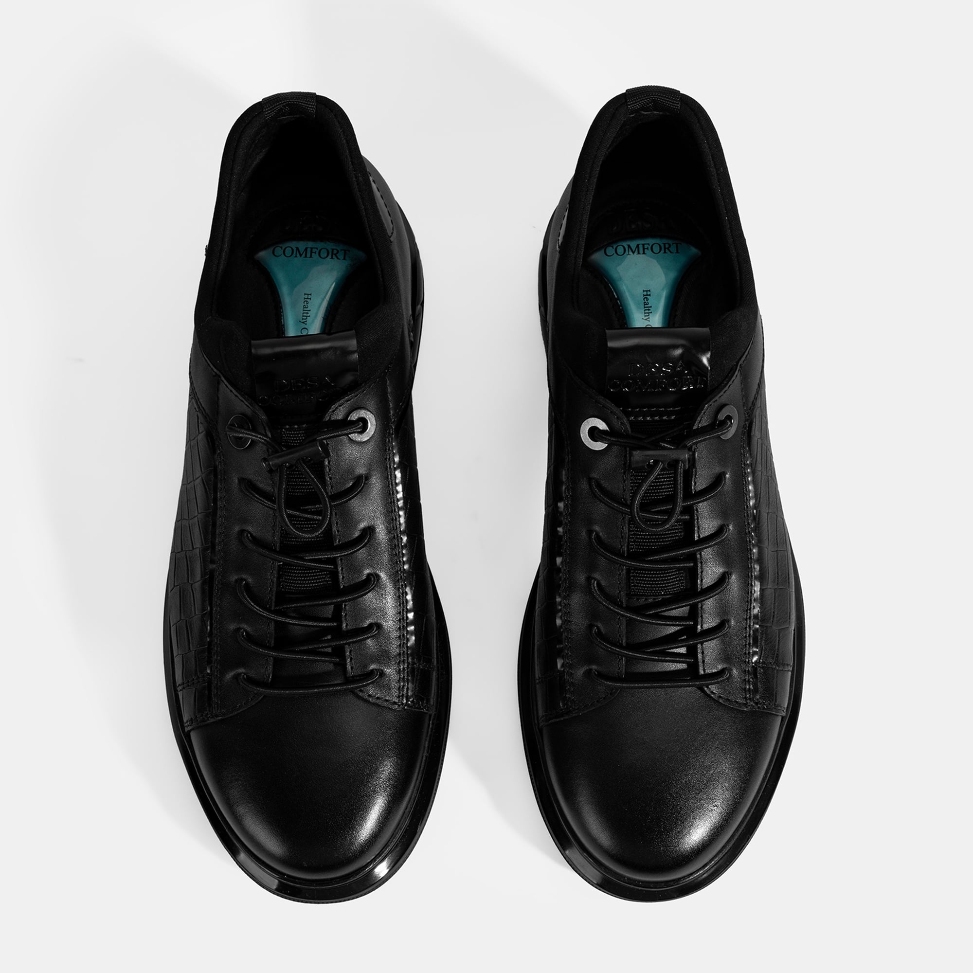 Erkek Siyah DesaComfort Bağcıklı Deri Günlük Ayakkabı