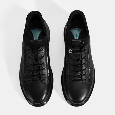  Erkek Siyah DesaComfort Bağcıklı Deri Günlük Ayakkabı