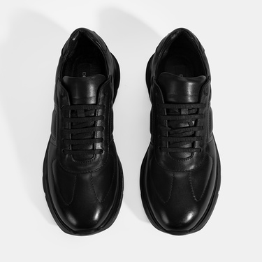  Erkek Siyah Bağcıklı Deri Spor Ayakkabı