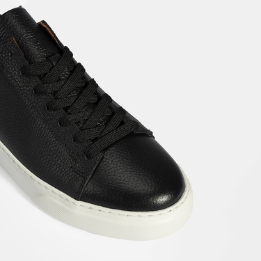  Erkek Siyah Bağcıklı Deri Günlük Ayakkabı