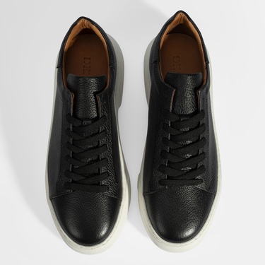  Erkek Siyah Bağcıklı Deri Günlük Ayakkabı