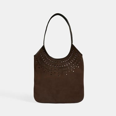  Kadın Kahve Perforeli Süet Omuz Çantası