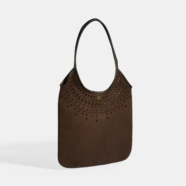  Kadın Kahve Perforeli Süet Omuz Çantası