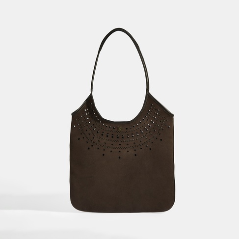  Kadın Kahve Perforeli Süet Omuz Çantası