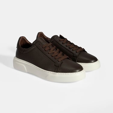  Erkek Kahve Bağcıklı Deri Günlük Ayakkabı