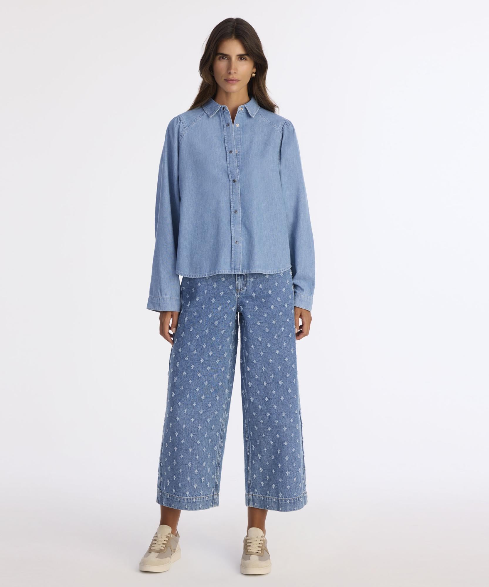  YARGICI Balon Kollu Denim Gömlek