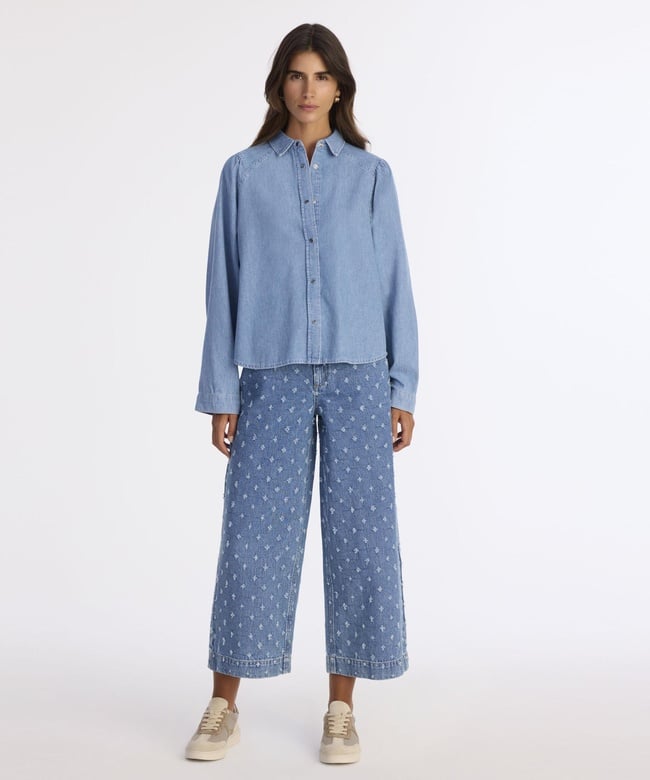  YARGICI Balon Kollu Denim Gömlek