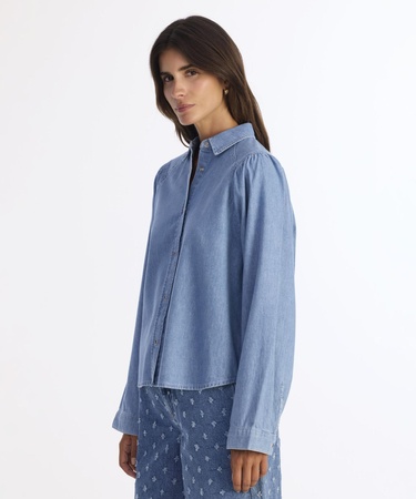  YARGICI Balon Kollu Denim Gömlek