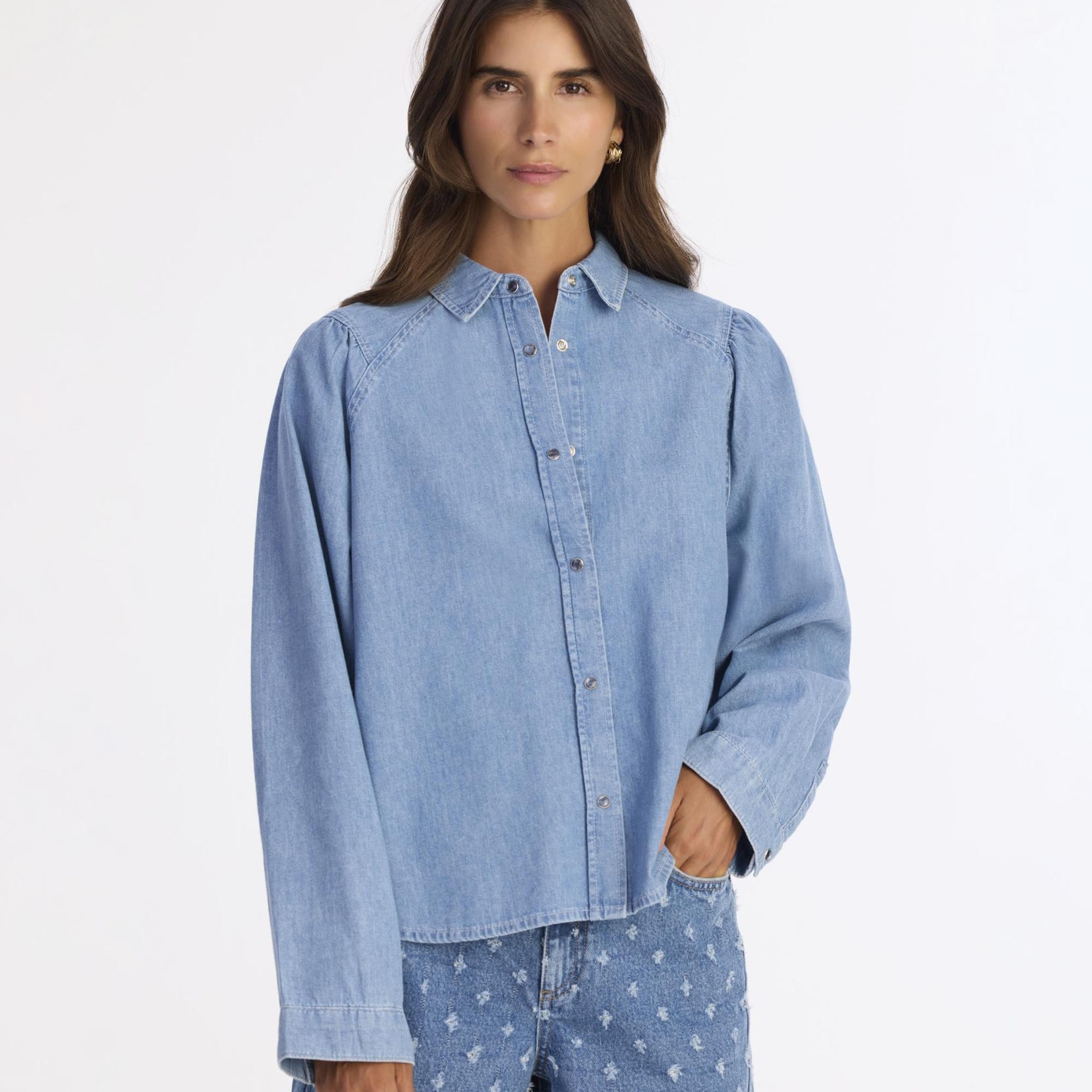 YARGICI Balon Kollu Denim Gömlek