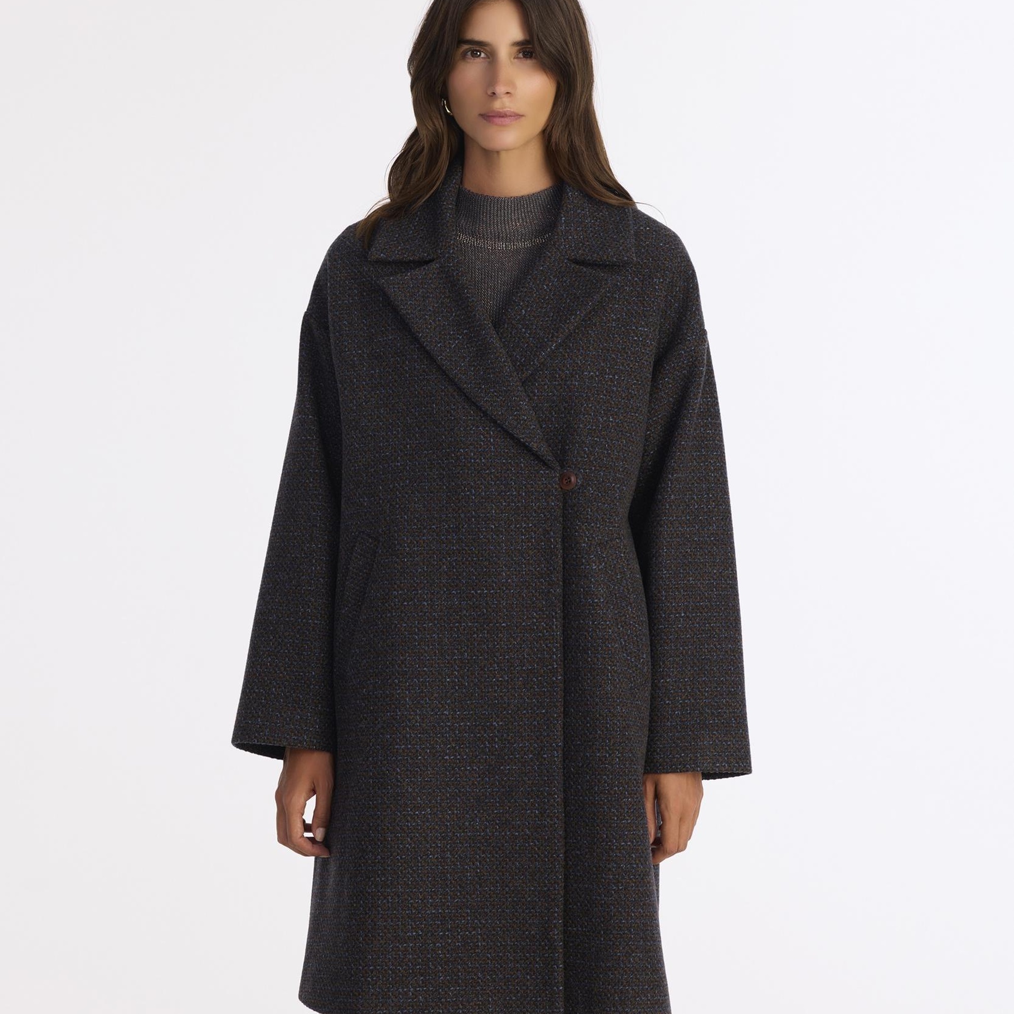 YARGICI Geniş Ceket Yaka Uzun Kol Palto