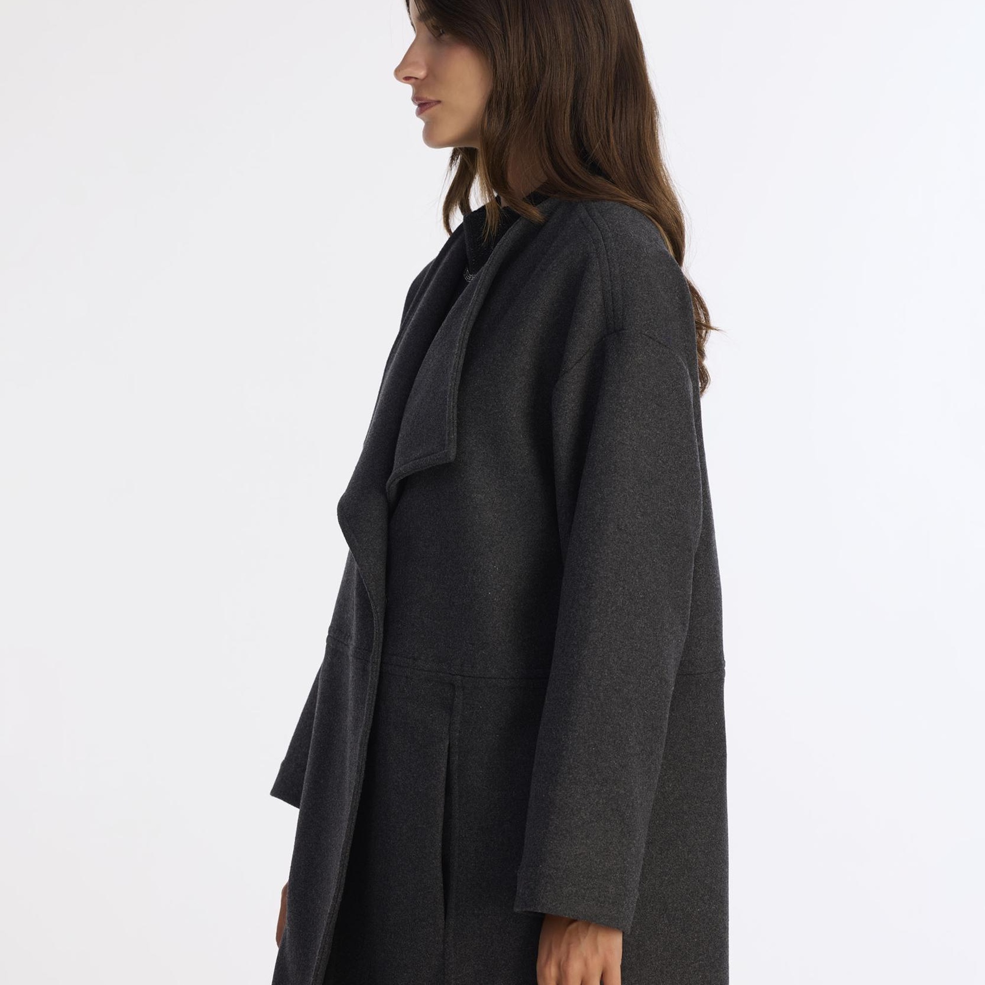 YARGICI Geniş Şal Yaka Uzun Kol Palto