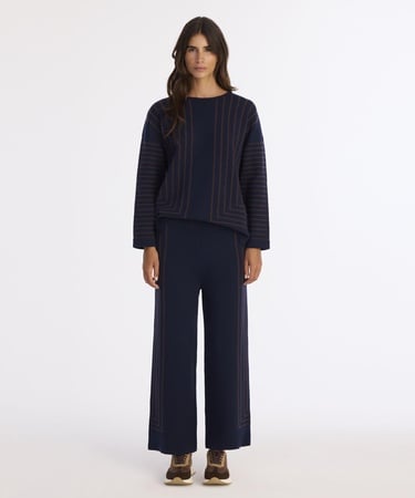  YARGICI Çizgili Rakat Kalıp Triko Pantolon