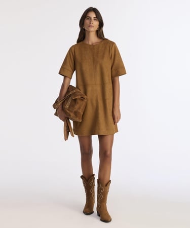  YARGICI Düz Kayık Yaka Kısa Kol Elbise