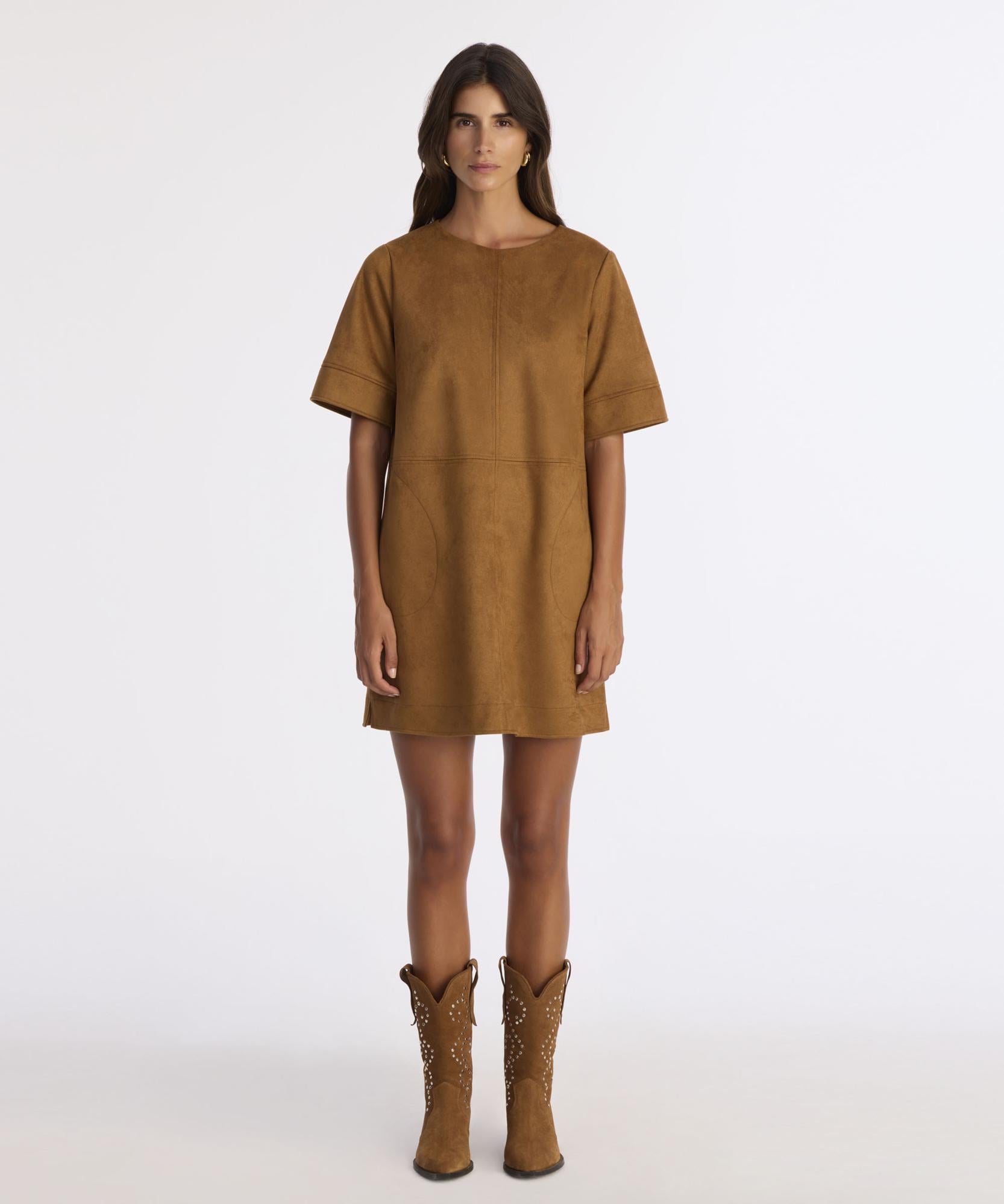  YARGICI Düz Kayık Yaka Kısa Kol Elbise