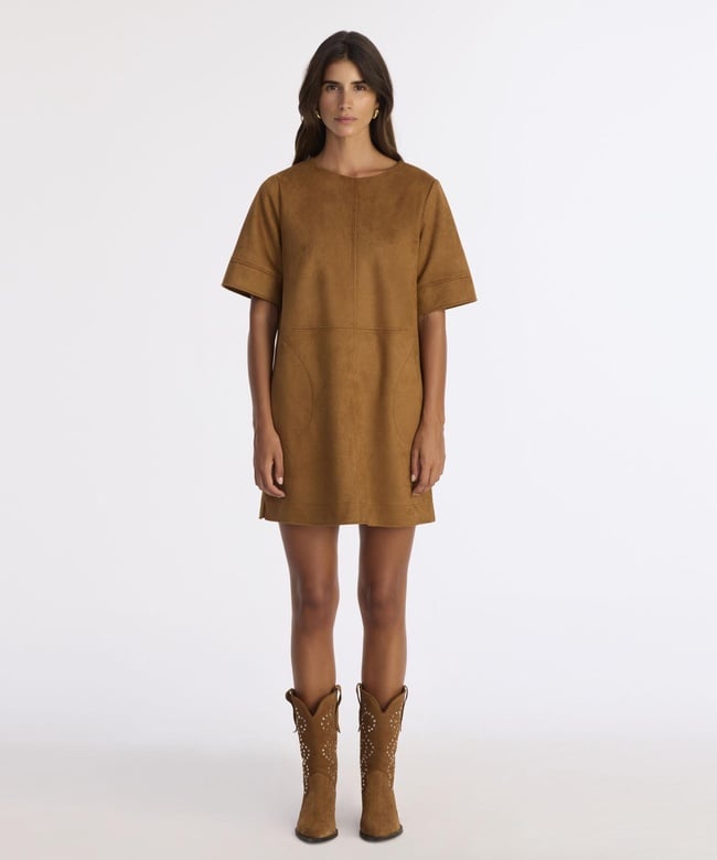  YARGICI Düz Kayık Yaka Kısa Kol Elbise