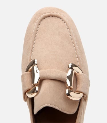  Kadın Süet Deri Bej Tokalı Günlük Loafer