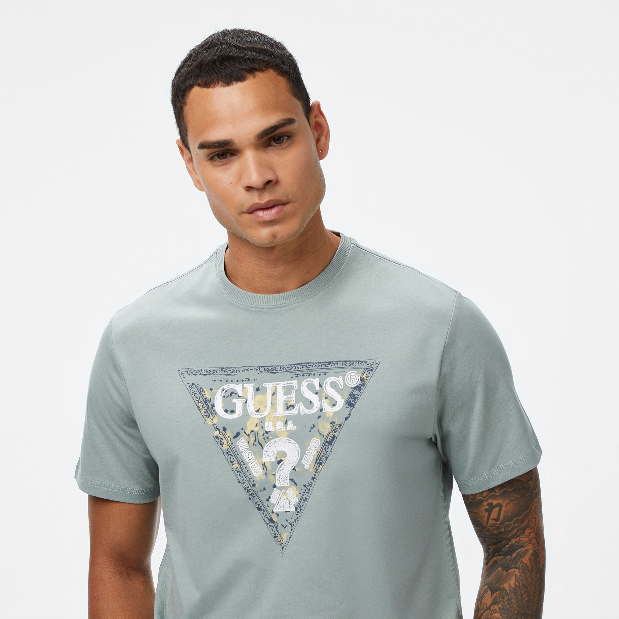 Guess Triangle Regular Fit Erkek Gri T-Shirt