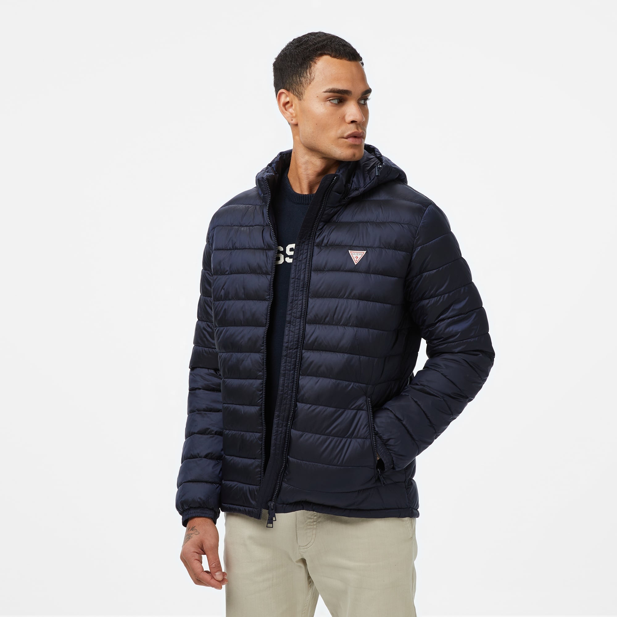 Guess Hooded Puffer Erkek Lacivert Mont