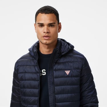  Guess Hooded Puffer Erkek Lacivert Mont