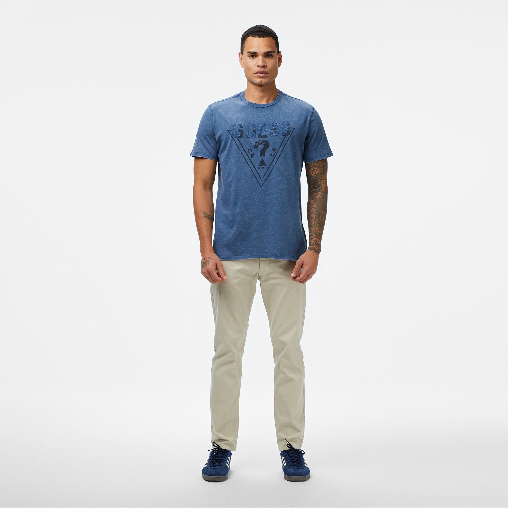 Guess Embroid Regular Fit Erkek Mavi T-Shirt