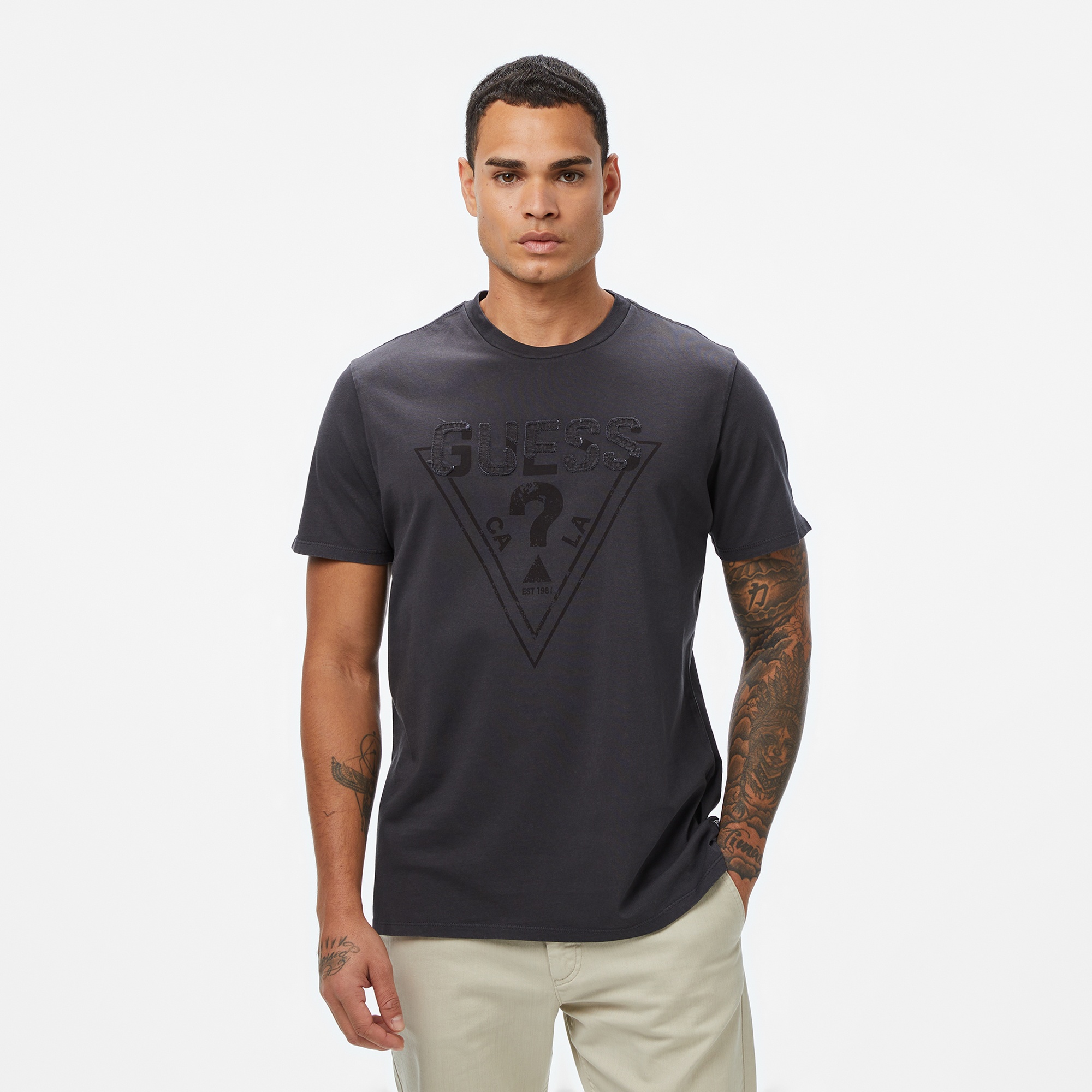 Guess Embroid Regular Fit Erkek Siyah T-Shirt