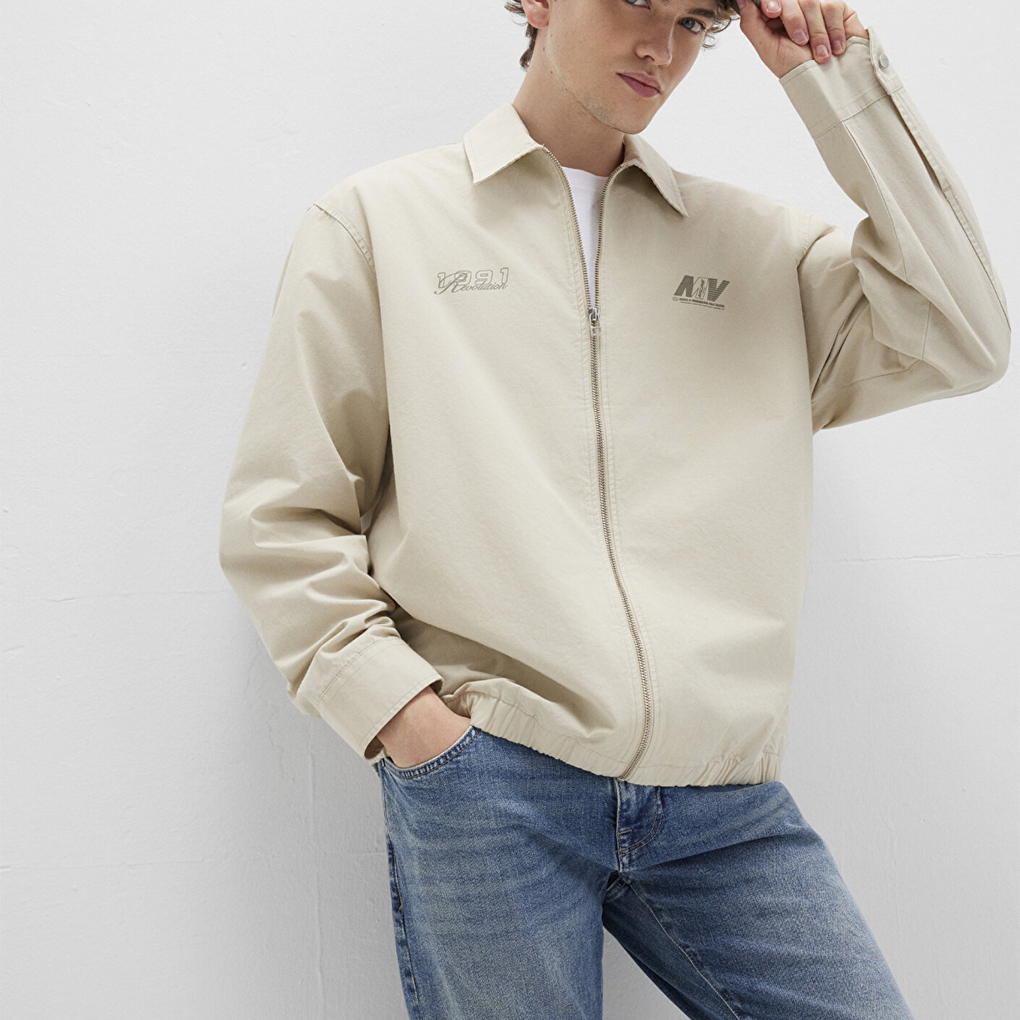 Mavi Ekru Gömlek Oversize / Geniş Kesim 0211690-70065