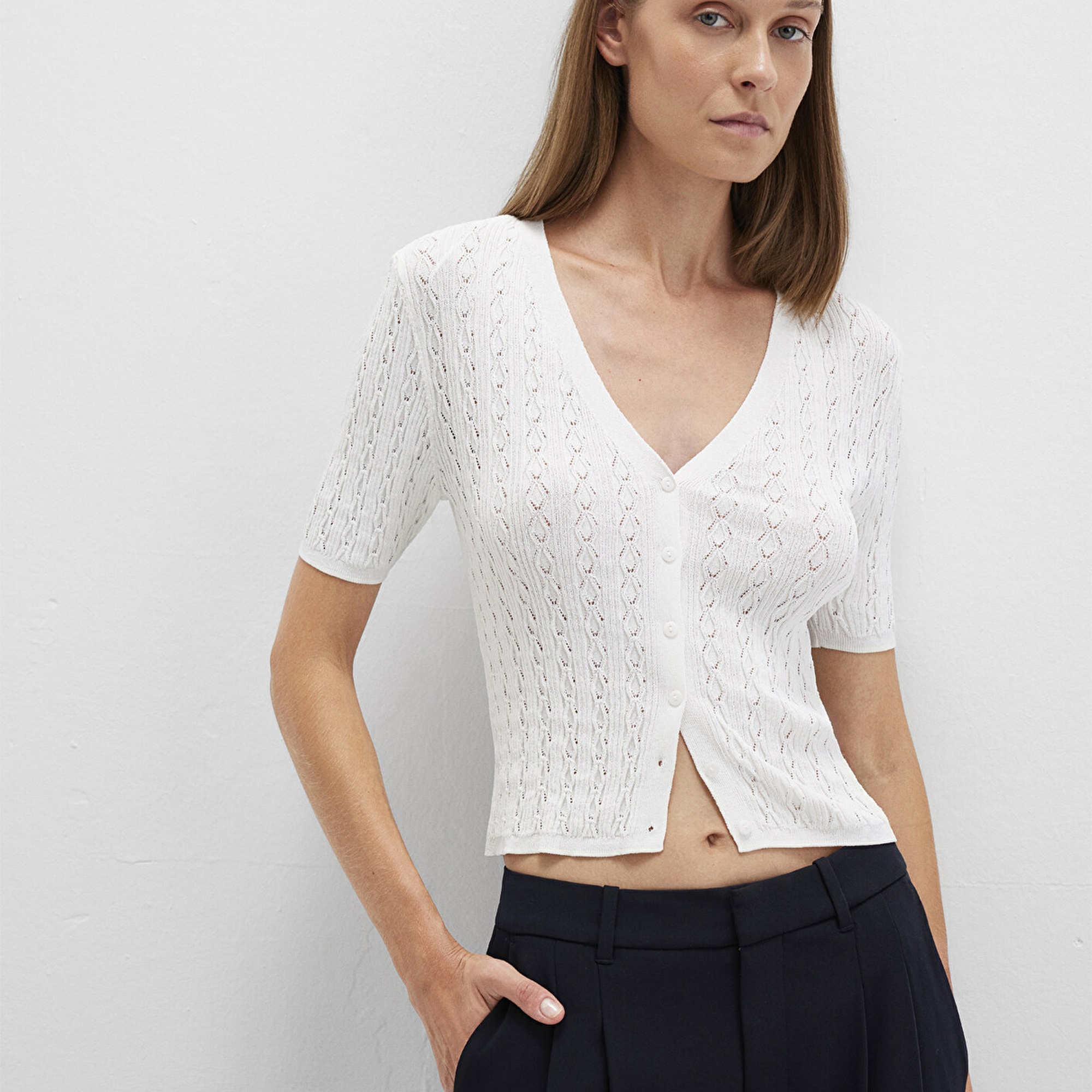 Mavi Ekru Hırka Crop / Kısa Kesim 1710779-70057