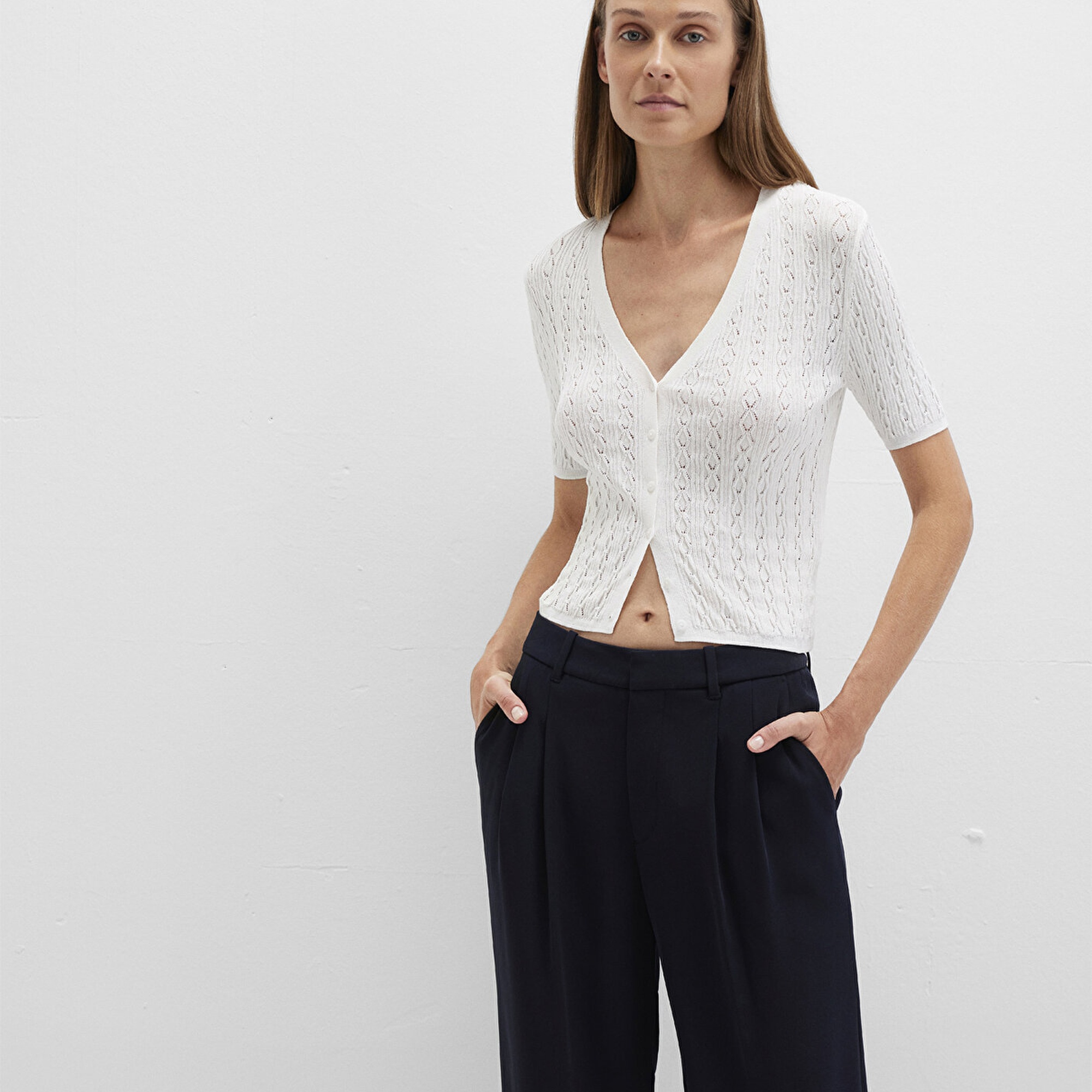 Mavi Ekru Hırka Crop / Kısa Kesim 1710779-70057