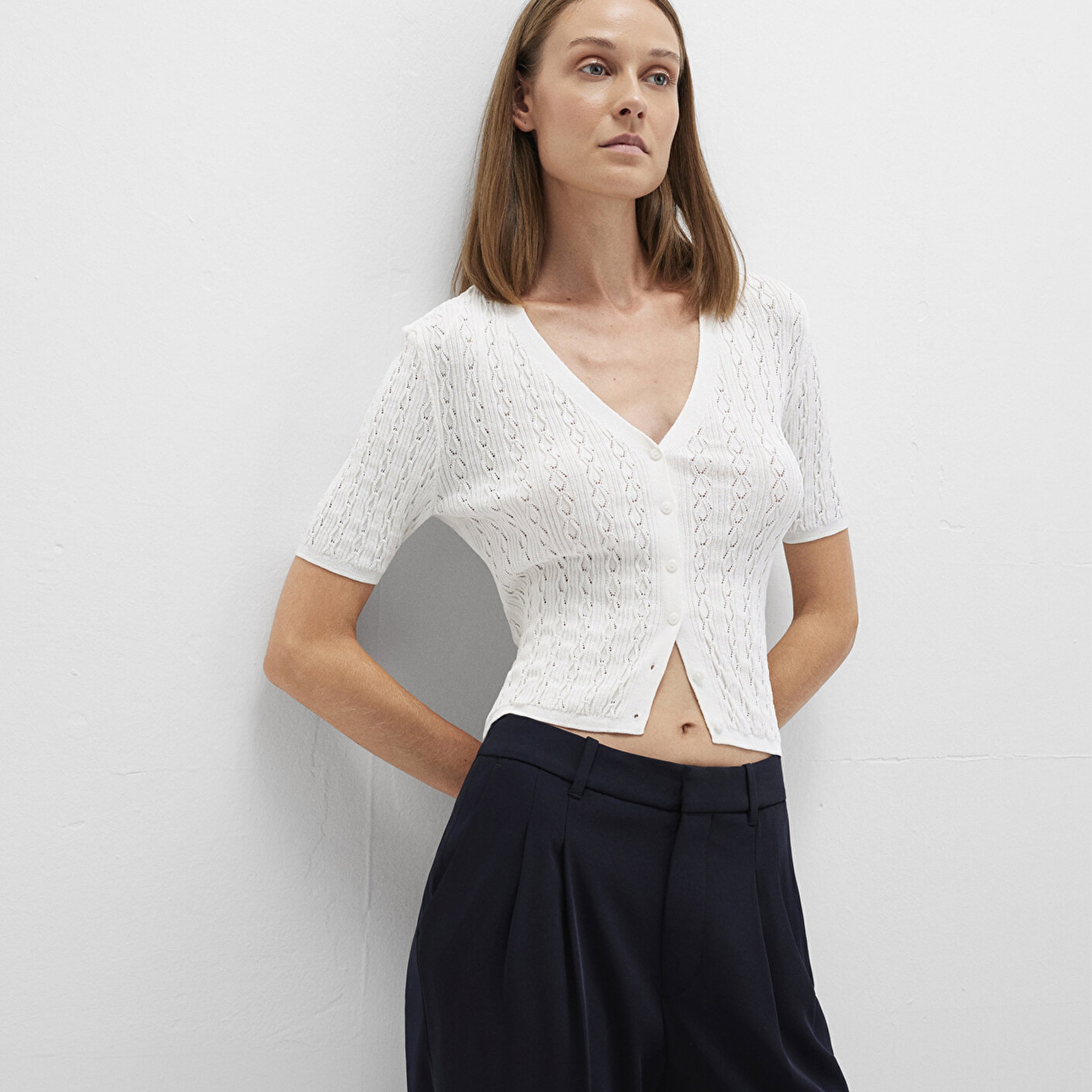 Mavi Ekru Hırka Crop / Kısa Kesim 1710779-70057