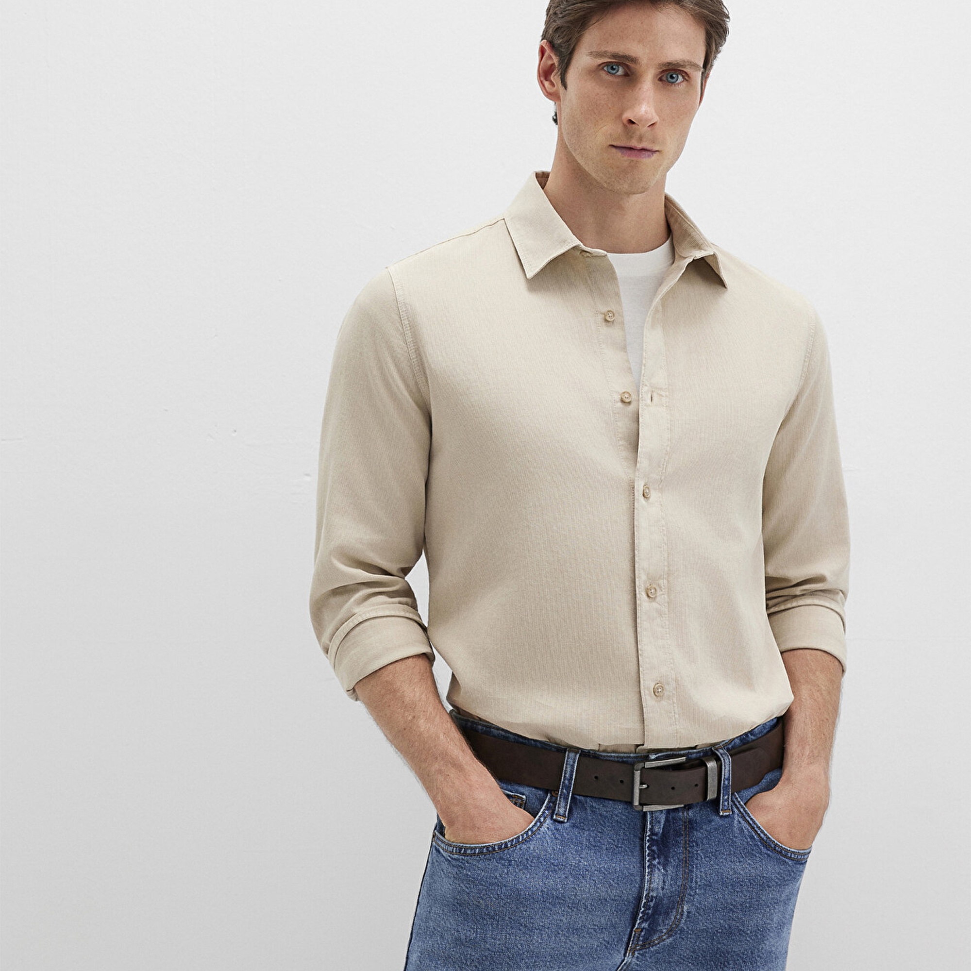 Mavi Bej Gömlek Regular Fit / Normal Kesim 0211641-70039