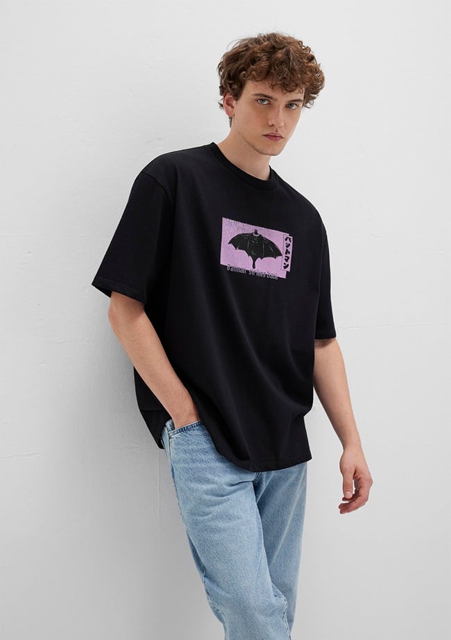  Mavi Batmann Baskılı Siyah Tişört Relaxed Fit / Rahat Kesim 0612920-900