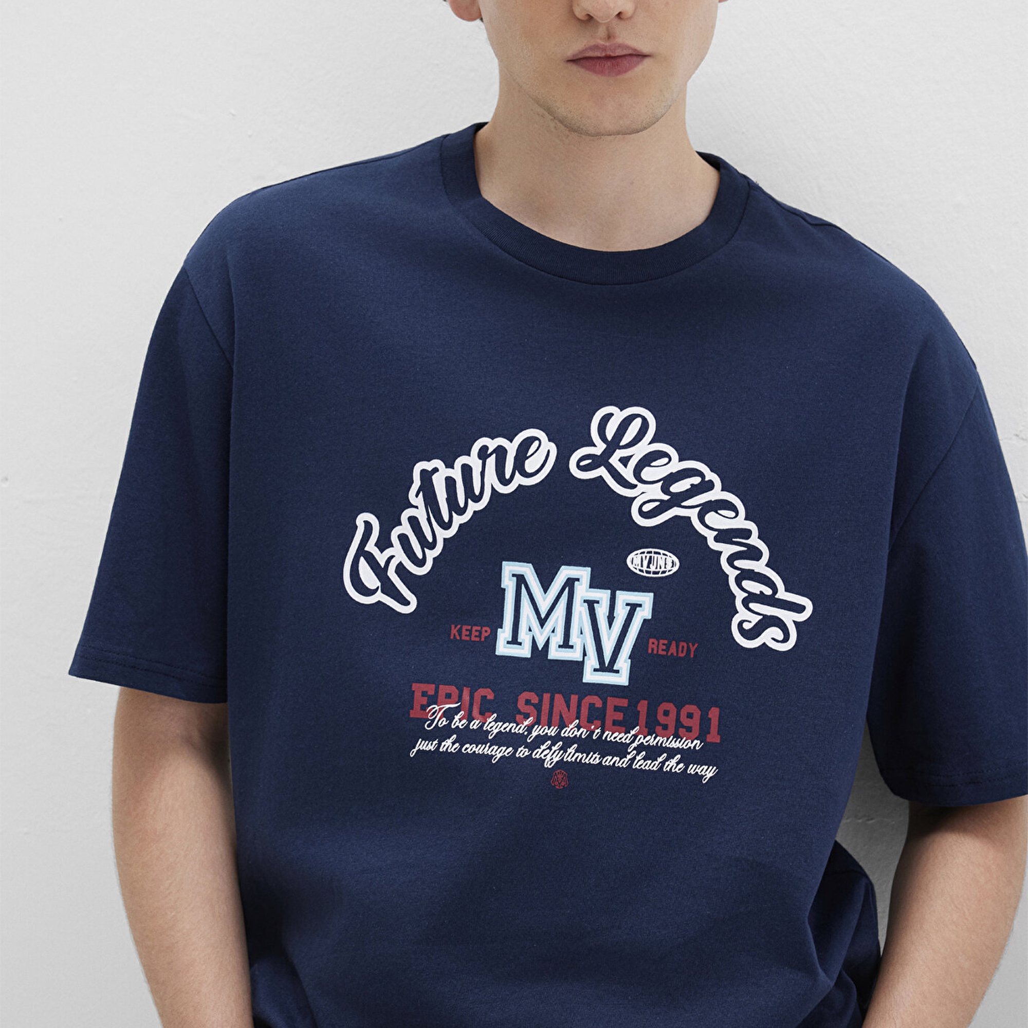 Mavi Baskılı Lacivert Tişört Loose Fit / Bol Rahat Kesim 0612850-89353