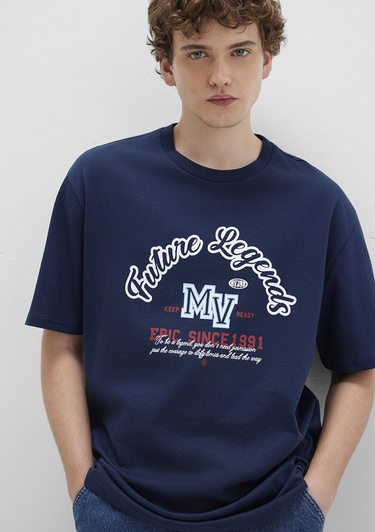  Mavi Baskılı Lacivert Tişört Loose Fit / Bol Rahat Kesim 0612850-89353