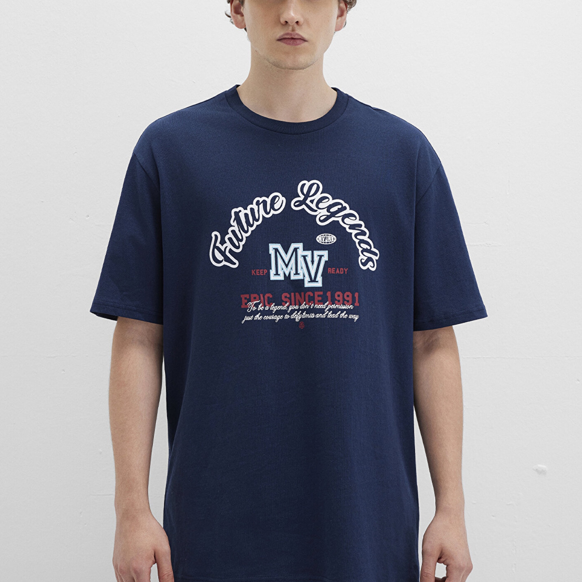 Mavi Baskılı Lacivert Tişört Loose Fit / Bol Rahat Kesim 0612850-89353