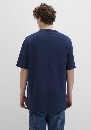  Mavi Baskılı Lacivert Tişört Loose Fit / Bol Rahat Kesim 0612850-89353