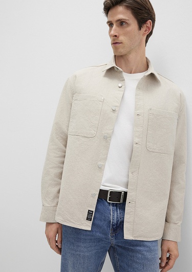  Mavi Bej Gömlek Loose Fit / Bol Rahat Kesim 0211636-70039