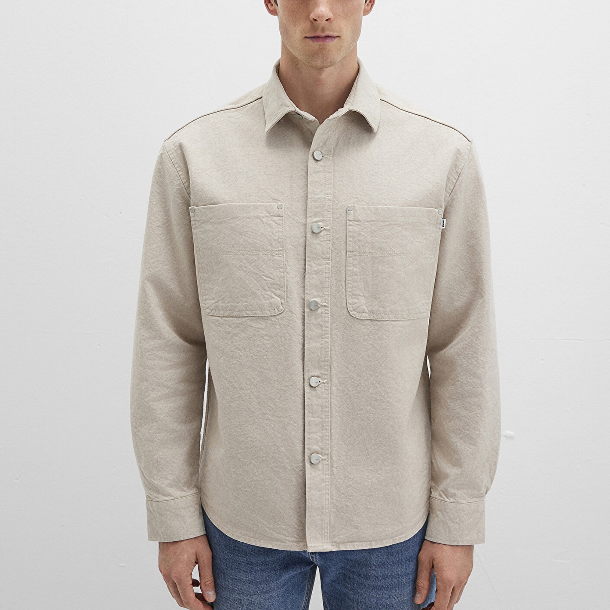 Mavi Bej Gömlek Loose Fit / Bol Rahat Kesim 0211636-70039