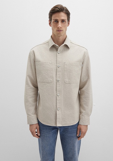  Mavi Bej Gömlek Loose Fit / Bol Rahat Kesim 0211636-70039